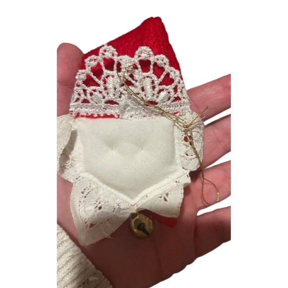 Santa Ornaments Set Of 3 Felt And Lace Santa Stars Vintage - Picture 5 of 7